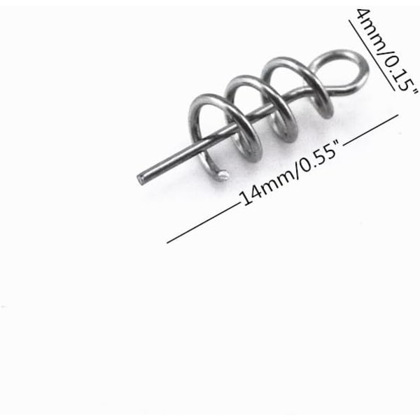 100 kpl Spring Twist Lock kalastuskoukun keskitystappi pehmeää viehettä varten