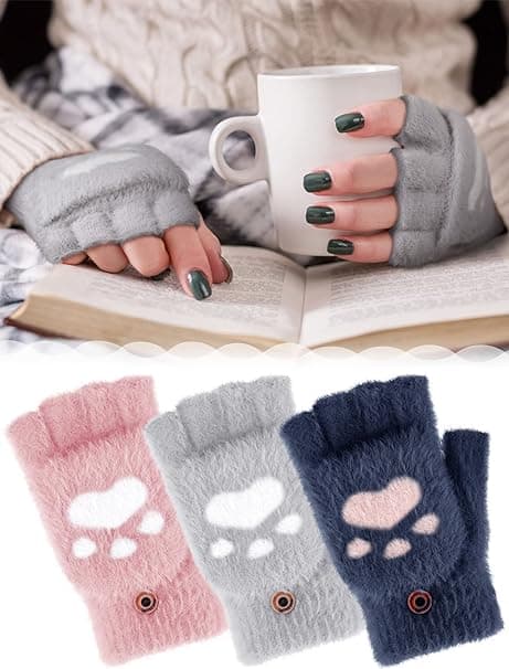 3 Par Vinter Katt Tass Handskar Varma Flap Handskar Konvertibla Vantar