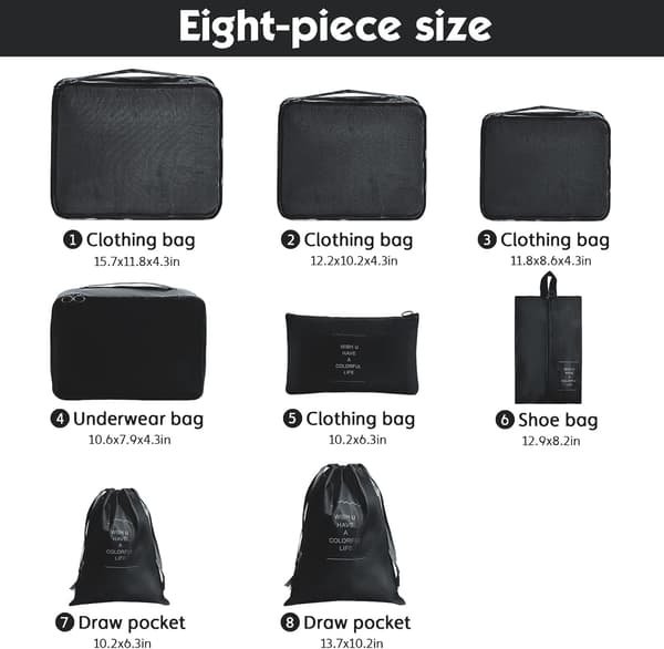Packningskuber, 8-pack Reseväska Organiseringsset L, ZQKLA