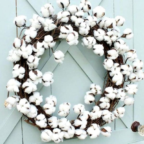 3 Grener Naturlig Bomullsblomst 10 Hoder med Kunstig Stilk, ZQKLA