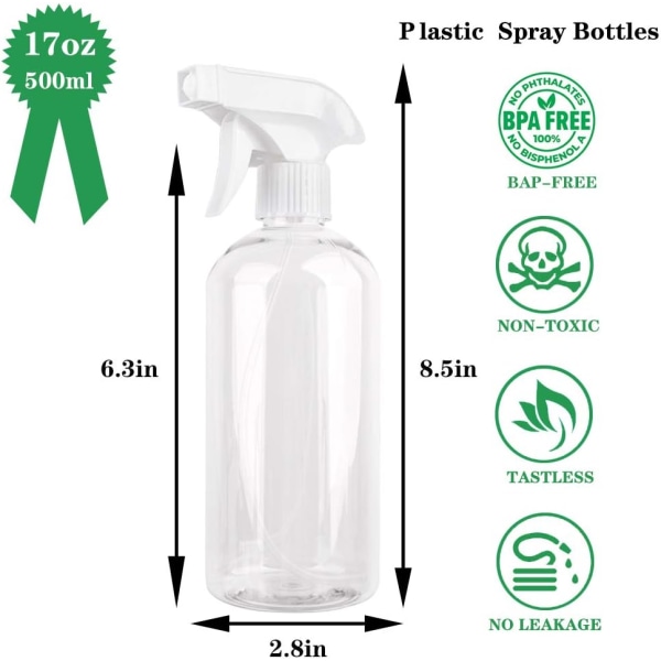 500 ML Tom Sprayflaska, Set med 2 Tomma Plastsprayflaskor