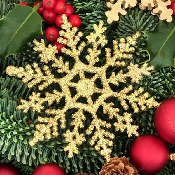24 stk Plastjuleglitter Snøfnugg Ornamenter Jul, ZQKLA