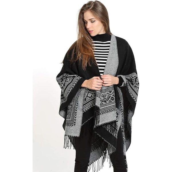 Poncho Sjal Elegant Varmt Åbent Til Kvadrat Efterår Vinter Kvinde