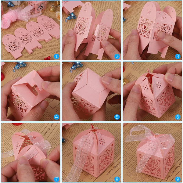 50 stk. Gaveeske til fest (5x5x7cm) (Rosa), Laserkut Bryllup, ZQKLA