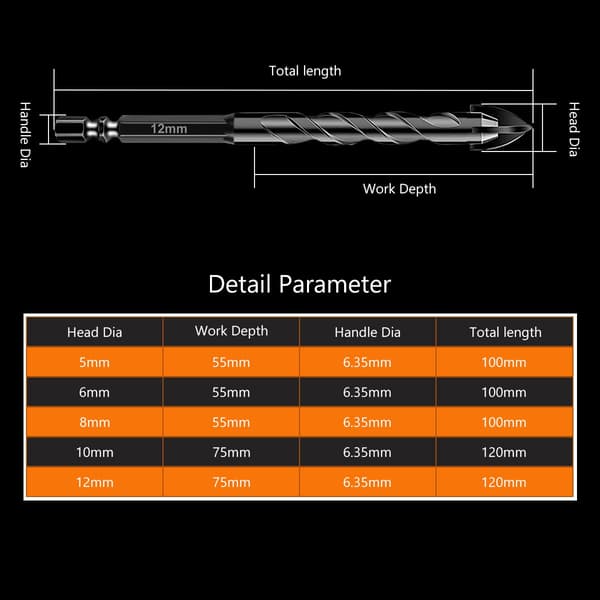 Murstensbor, 6 stk. Tungsten Carbide Spiralbor, ZQKLA
