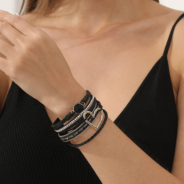 Läderarmband Multi Strängar Beige Omlottarmband med P,ZQKLA