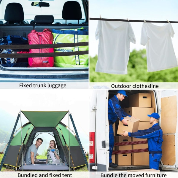 6 stk. Elastiske snore, justerbare 2M elastiske snore med kroge, ZQKLA