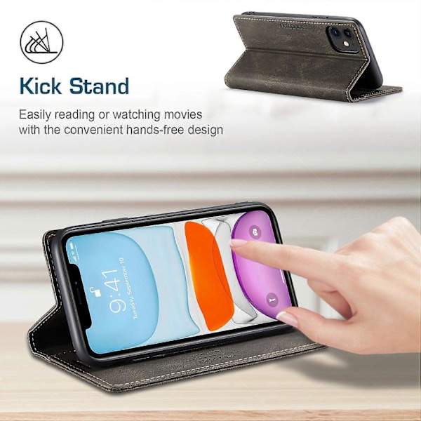 AUTSPACE A01 Series RFID-blokerende pung Retro Mat Læder Telefon Cover til iPhone 11 6.1 tommer Style C