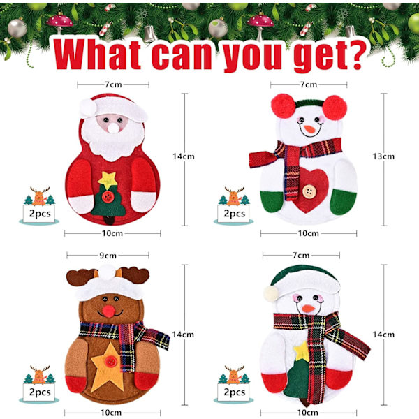 8 stycken julbestickshållare (Tomten + Renen + Snögubbe
