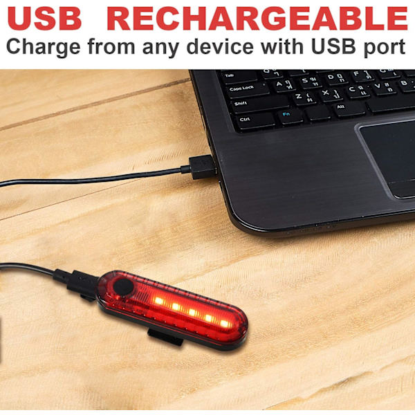 4 stk USB-oppladbare LED-sykkellys bak og foran