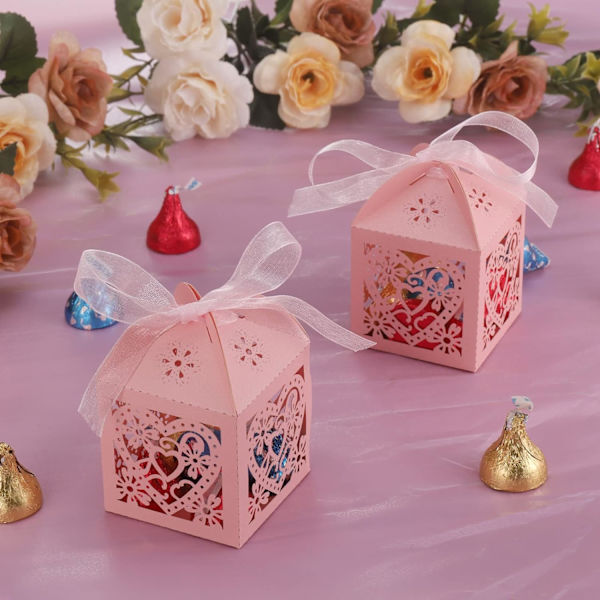 50 stk. Gaveeske til fest (5x5x7cm) (Rosa), Laserkut Bryllup, ZQKLA