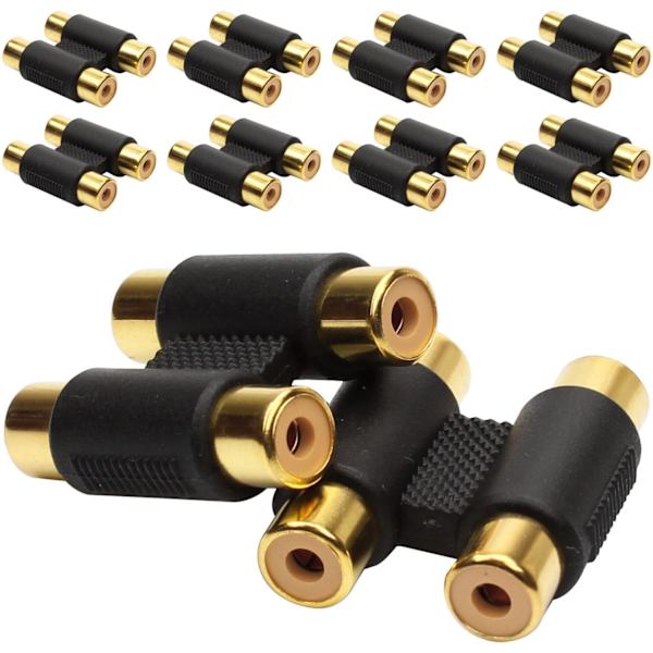 10 stk. RCA-koblingsadapter, 2 RCA hun til 2 RCA hun, ZQKLA