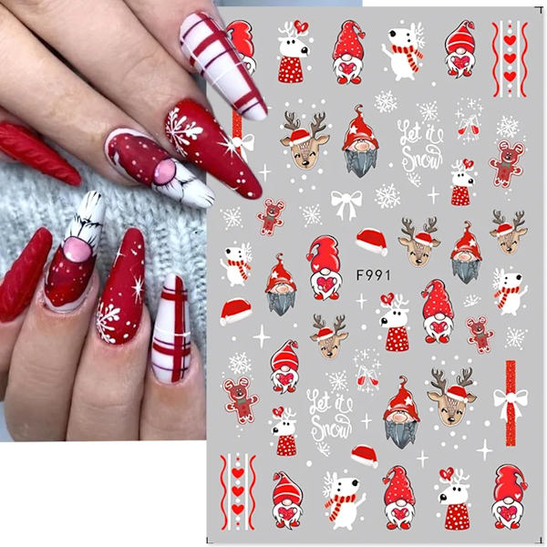 6 Ark Julnaglar Dekaler 3D Tomte E,ZQKLA