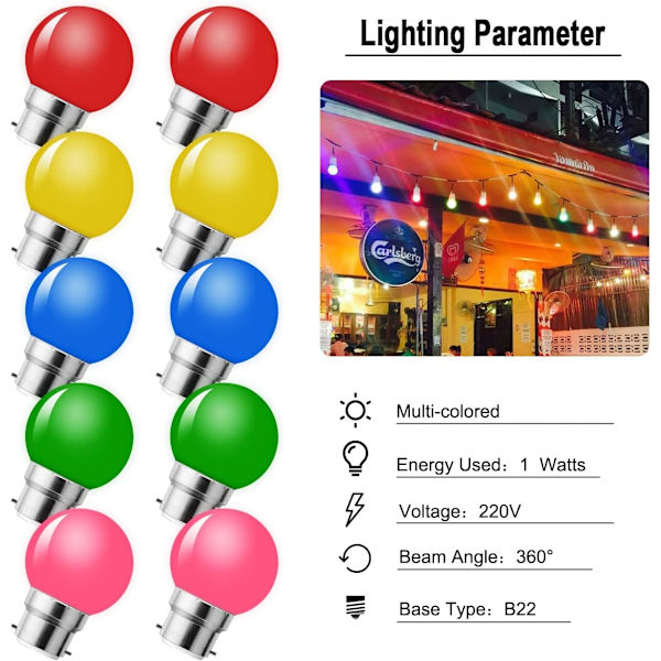 B22 LED Bajonett Lyspære, 1W Fargede Lyspærer, B22 Farge, ZQKLA