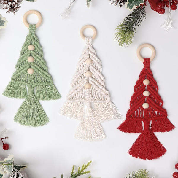 Set med 3 Macrame Hängande Julgranssatser i Macrame Vägg Cotto