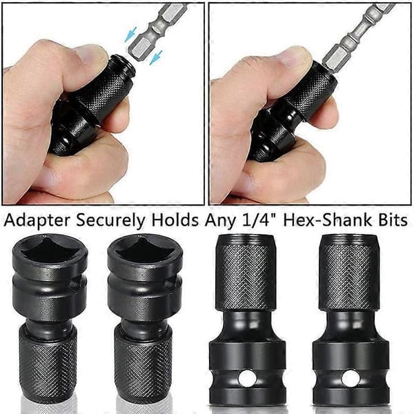 4 stk. Slagfast Adapter 1/2 Firkantet Drev til 1/4 Hex Skaft Socket Adapter