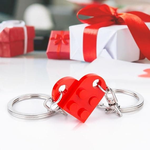 Matchende ting til par - Rød hjerte nøglering, matchende hjerte nøgleringe til par, dekorationer til jul og Valentinsdag
