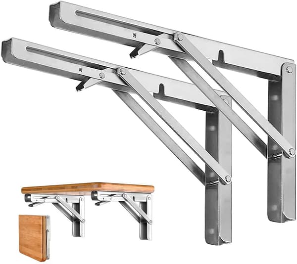 2 stk. Foldbare Hyllebraketter - Heavy Duty Metall Sammenleggbar Triang