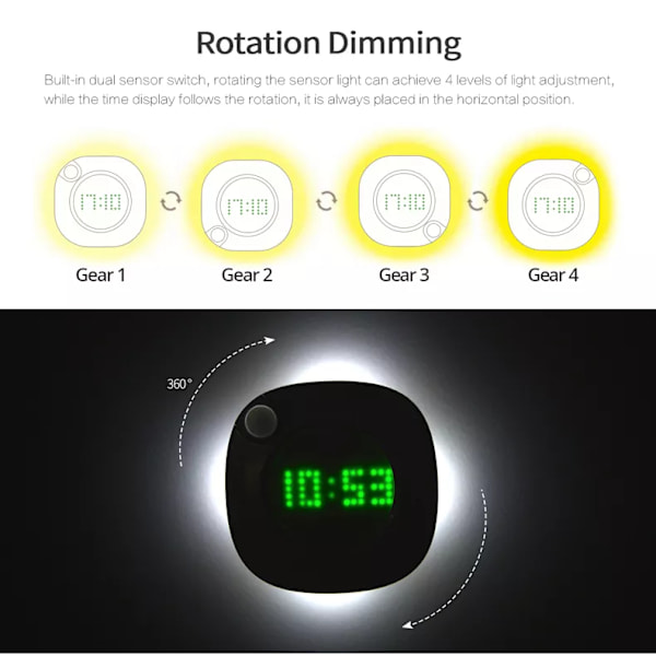 LED PIR Rörelsesensor Väggklocka Lampa 360 Grader USB Modern, ZQKLA