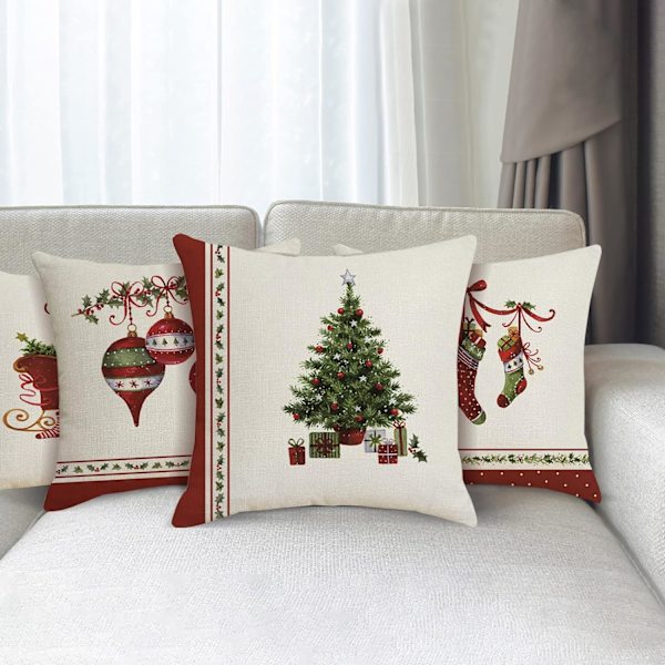 Julkuddeöverdrag 45x45cm, Set om 4 Dekorativa Jul Kuddar