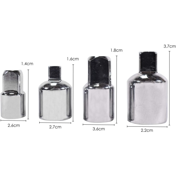 Sæt med 4 reduceringsadaptere til stikkontakter og bits 1/2\" 3/8\" 1/4\"