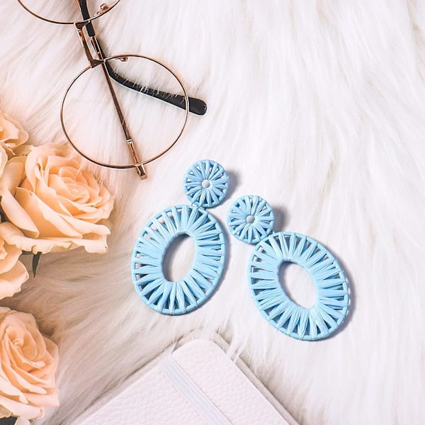Raffia Øreringe Boho Drop Dangle Øreringe til Kvinder Håndlavet, ZQKLA