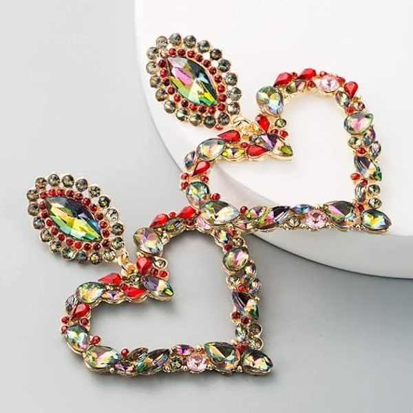 Store Hjerte Rhinestone Krystall Dangle Øredobber Statement Dro,ZQKLA
