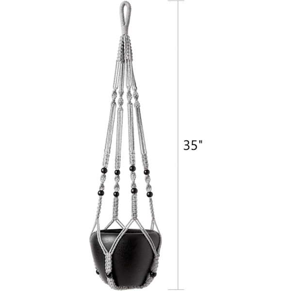 Macrame Växthängare Inomhus Hängande Planterkorg med Trä, ZQKLA
