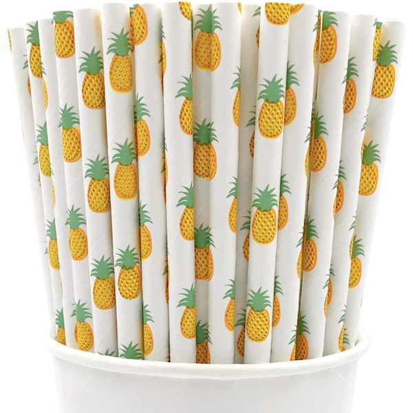 250-pack Biologiskt Nedbrytbara Pappershalm, Ananas Tryckt Papper, ZQKLA