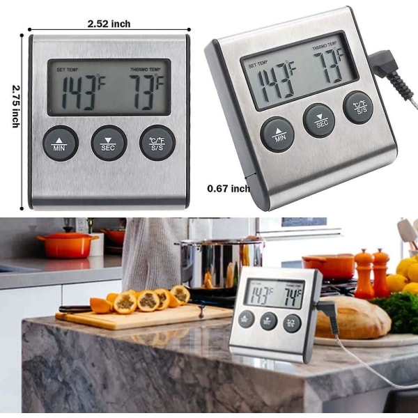 Digital Ugnstermometer & Timer, Stor LCD Digital Matlagning