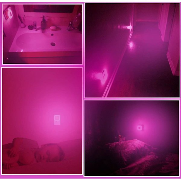 [6 kpl] Punainen Pinkki LED-yövalo, Pistorasiaan kytkettävä LED-seinävalaisin, ZQKLA