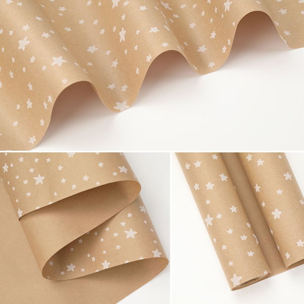 Julklappspapper Stjärnor 44cm x 10m Återvunnet Kraftpapper