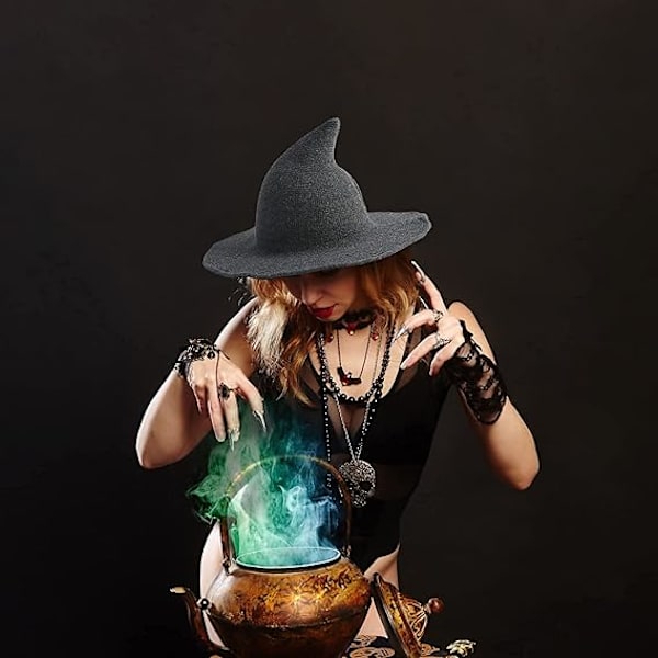 Häxhatt för kvinnor Modern stickad ullhatt för Halloween, ZQKLA