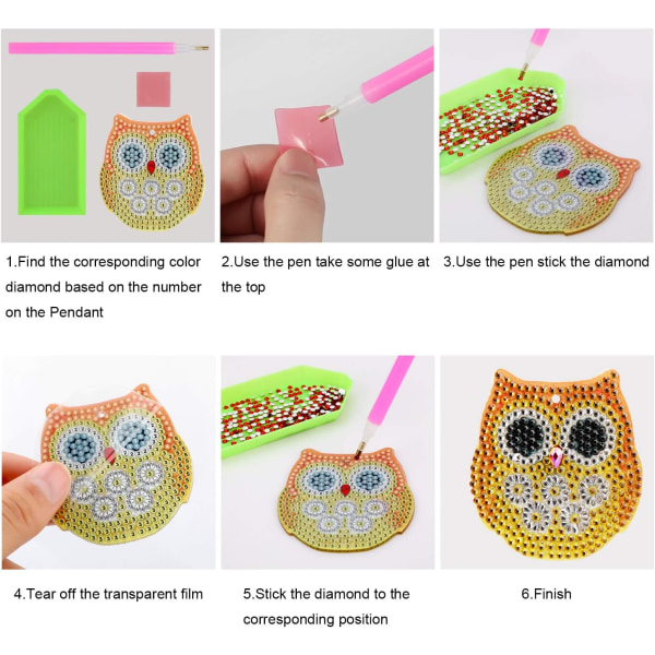 DIY Owl Nyckelring Diamond painting Full Diamond, DIY 5D Mosaic Shap