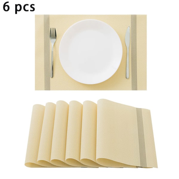 Dining table placemats 6-piece set non-slip insulated placemats-yellow vertical strips