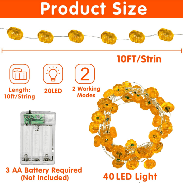 2-pack 3D Höstpumpa Ljus Höst Girlang Dekoration, Totalt 20 fot, ZQKLA