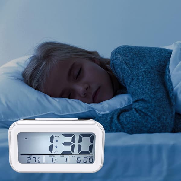 Vit Digital Väckarklocka Morgonväckarklocka, Tyst Batteri, ZQKLA