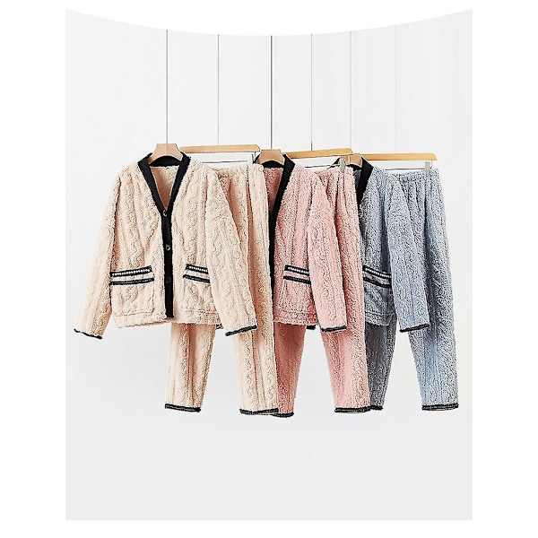 Vintervarma Sammetspyjamas Dam - Hemkläder Pyjamas Set Kan Användas Utomhus - Beige L