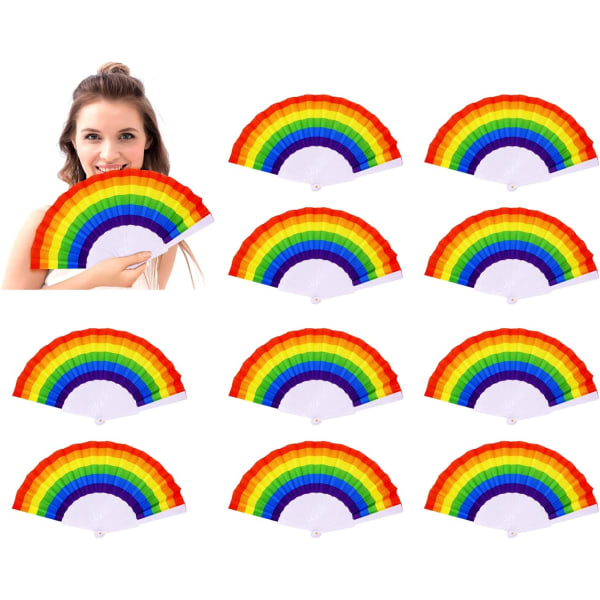 10 stk Rainbow Hand Fans Pride Fan Folding Hold Fan Decorativ,ZQKLA