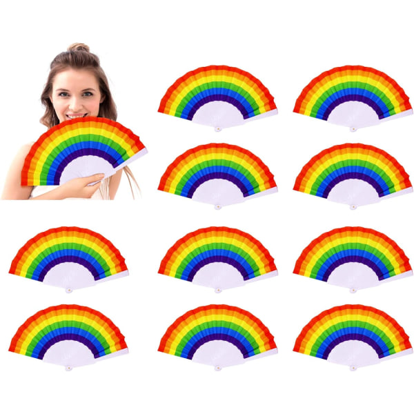 10 stk Regnbue Håndviftere Pride Vifte Foldbar Holdt Vifte Dekorativ, ZQKLA