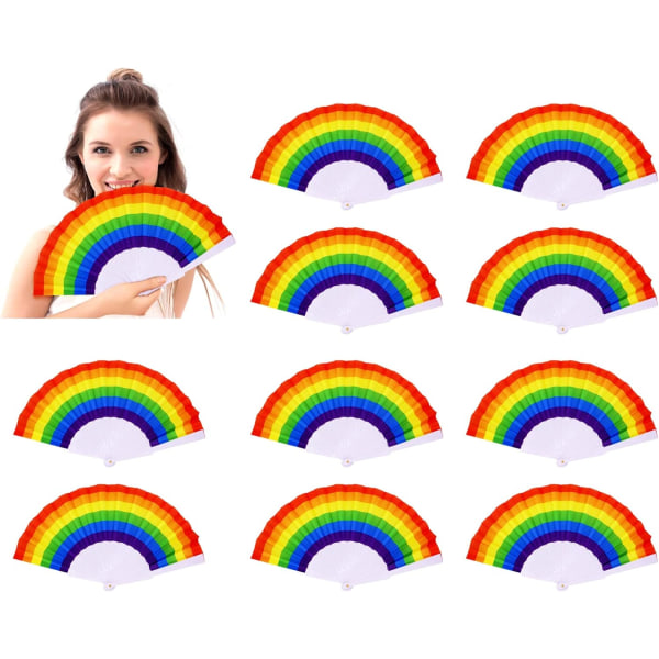 10pcs Rainbow Hand Fans Pride Fan Folding Held Fan Decorativ,ZQKLA