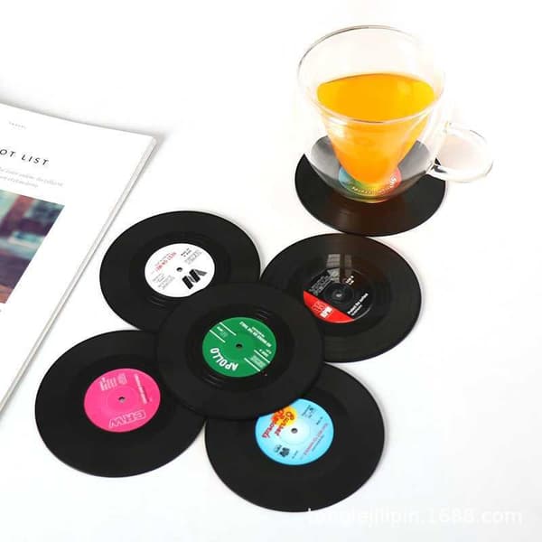 6 stk. Vinylplade Disk Coasters til Drikkevarer - Tablet, ZQKLA