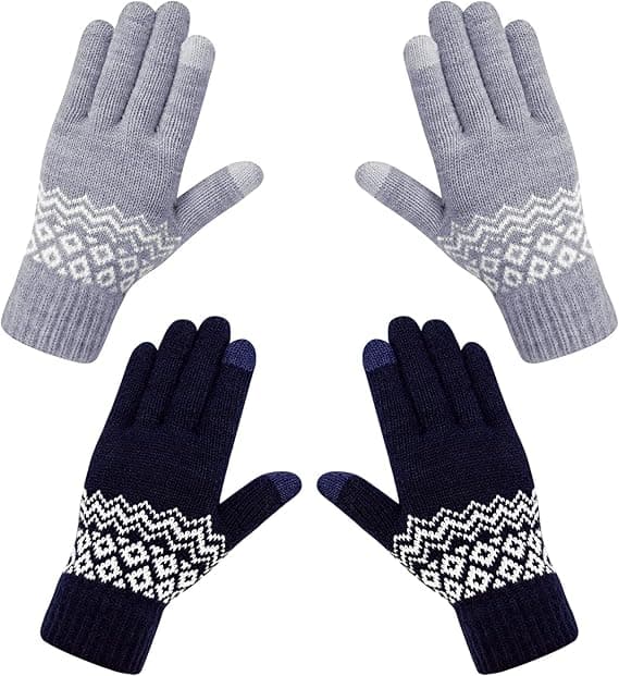 2 Par Marinblå/Grå Handskar - One Size Dam Vinter Varma Touch