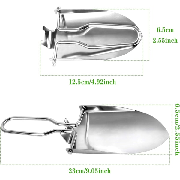 Folding Spade, 2 stk Hageverktøy, Rustfritt Stål Hage, ZQKLA