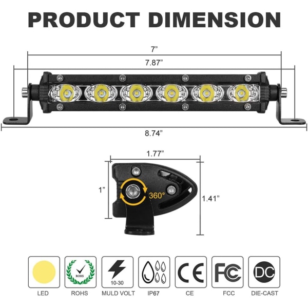 7 tommers enkeltrads LED-lysstang - BEAMCORN Ultra-Slim 6,ZQKLA