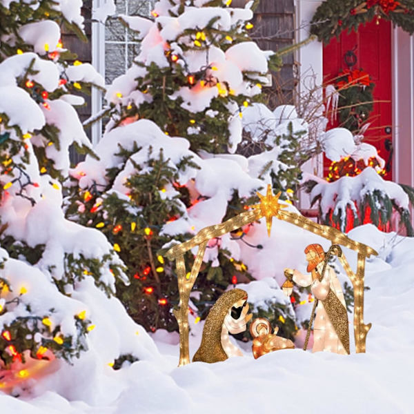 Julepynt med krybbe, udendørs belyste krybbe