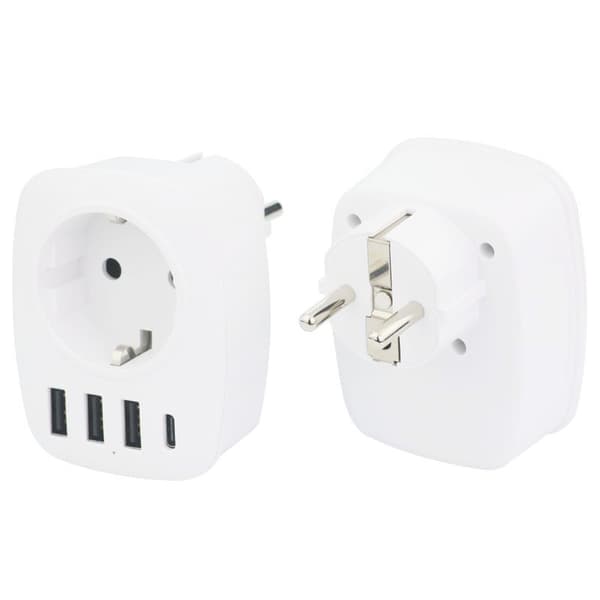Frankrikes Reseadapter med 3 USB + 1 USB C, Europa Fransk FR 2, ZQKLA