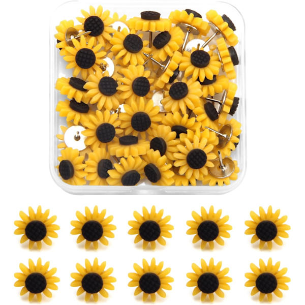 60 stk. Solsikke Push Pins, Søte Dekorative Solsikker Push Pi, ZQKLA