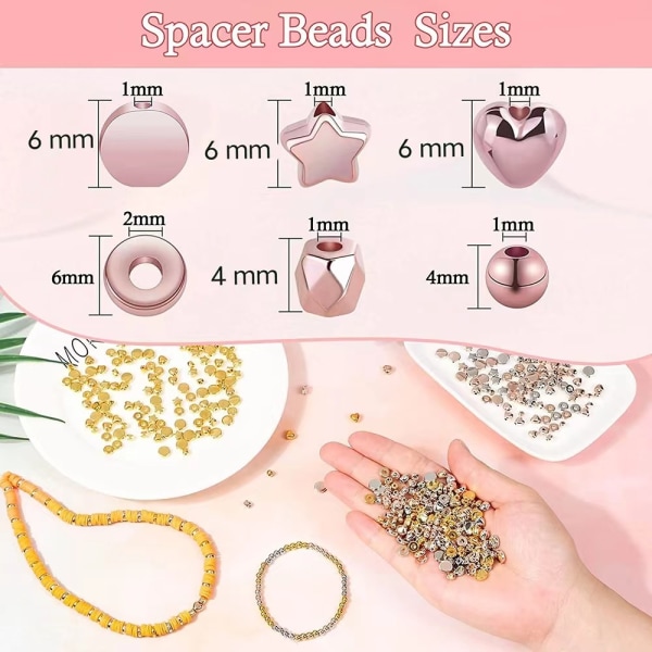 2160 bitar Gold Tone Spacer Beads Sete pärlor med elastiska rep