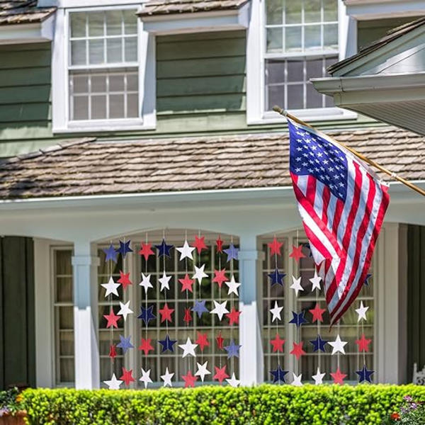8 Strenger Patriotiske Stjerne Streamers Banner Garland for 4. juli, ZQKLA